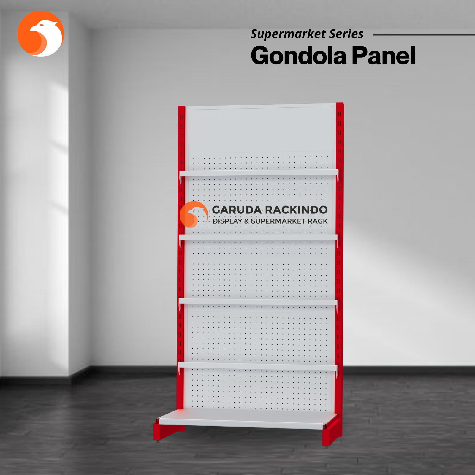 Rak Gondola Supermarket - Rak Single Dengan Back Panel Perforated / Kualitas Terbaik Produksi Sendiri dan Produk Import